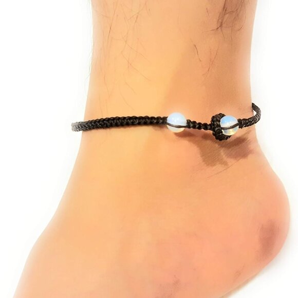 888 Opal Moonstone Anklet Bracelet Macrame Braided woven wax cord adjustable Ank - Picture 7 of 9